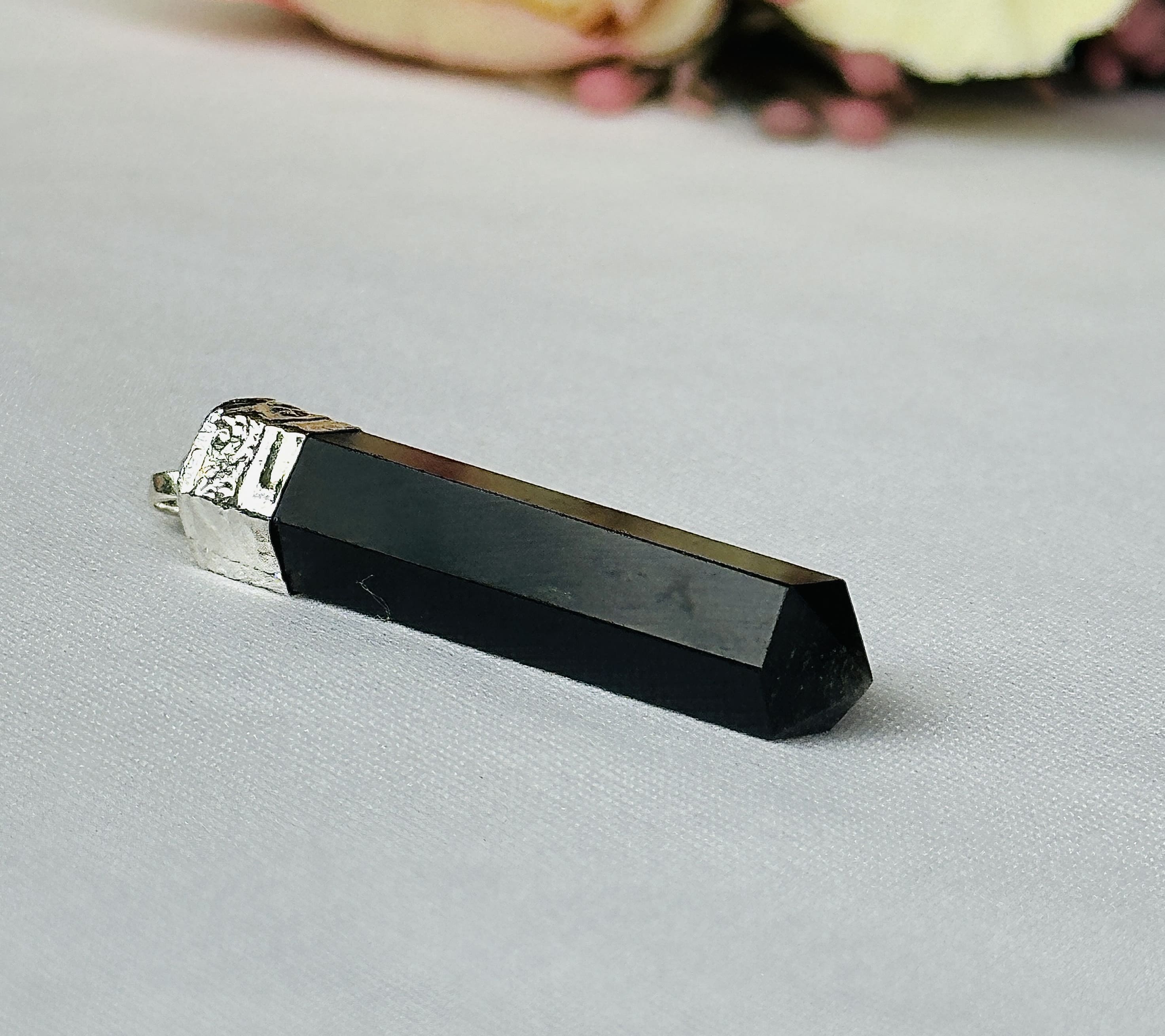 Black Obsidian Pencil Pendant - Abhimantrit & Certified